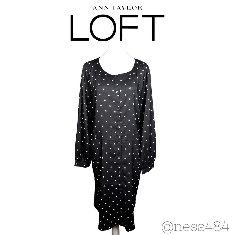 Ann Taylor Loft NWT Black White Polka Dot Long Sleeve Dress Women's Plus 20W